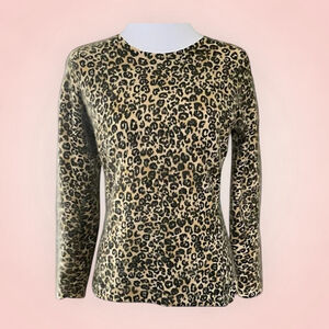 Vintage 80s Danier Leopard Print Tan & Black Crew Neck Angora Blend Sweater
